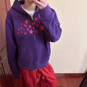 美式高街花卉复古涂鸦连帽卫衣男款春秋款宽松情侣装重磅潮牌外套图片