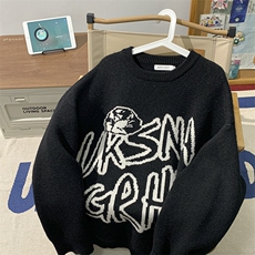 EQ315暖光图提花毛衣男港风ins潮流圆领套头秋冬季情侣款，男装针织衫/毛衣，电商C306-1