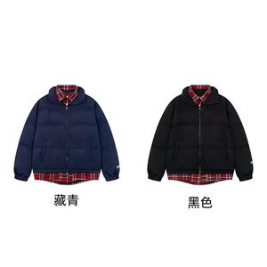 高质量【可二开压图】美式假两件格子棉服外套情侣棉衣MZ2208-P85图片