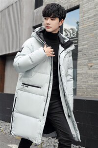 长款潮牌连帽时尚韩版学生户外修身大码男白鸭绒羽绒服R3505P160图片