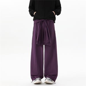 8XL-M 休闲裤男美式高街纯色绑带宽松跳舞直筒裤潮K9127P68控98图片