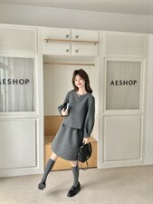 6985新款！灰色减龄波点短款半身裙两件套6985-P195-K295，女装套装/套裙，2D034
