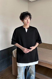 8XL-M 特大码短袖男假两件五分袖高品质空气层宽松上衣DX321P35图片