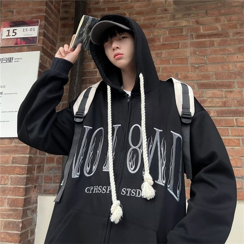 现货2023春季情侣装高街百搭潮牌复古刺绣连帽卫衣男W5981-P43,男装卫衣,星座512-2