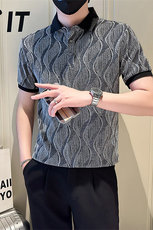 店主风社会小伙男士POLO衫男亮面简约款翻领T恤301A-1/PL96/P53，男装T恤，星座301A-1