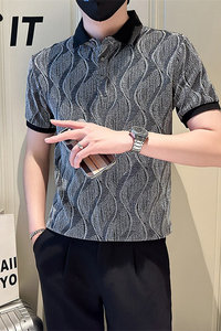 店主风社会小伙男士POLO衫男亮面简约款翻领T恤301A-1/PL96/P53图片