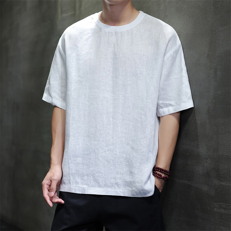 亚麻百搭T纯色风圆领短袖T恤星座815-8617p85，男装T恤，星座815（原A203）