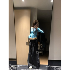 银莲YINLIAN美式复古烫钻十字架毛领可拆卸阔腿宽松裤百搭男女，男装休闲裤，星座506A