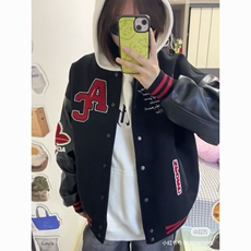 美式街头火焰刺绣撞色夹克男2025春秋新款复古潮嘻哈棒球服外套，男装夹克，星座218-8