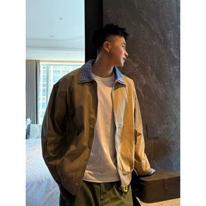 工装外套男士秋冬新款翻领拼接假两件夹克休闲痞帅上衣W6801-P62,背心裙条纹裙怎么搭配图片