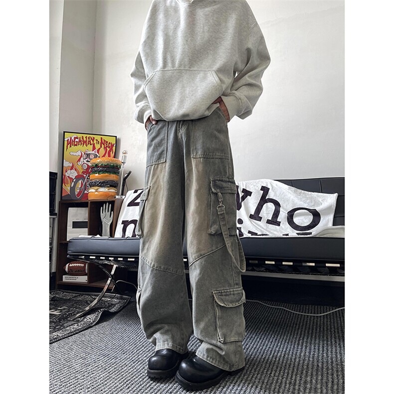 26春款工装风多口袋潮流百搭长裤个性小众设计牛仔裤K666TP65图片