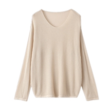 2025夏季针织衫天丝绵V领套头外搭慵懒风镂空长袖宽松防晒罩衫女，女装蕾丝衫/雪纺衫，东远绒业