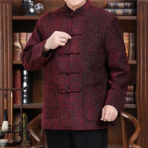 秋冬新款中青年唐装男长袖夹克外套加绒棉服YD735-常规145加绒165图片