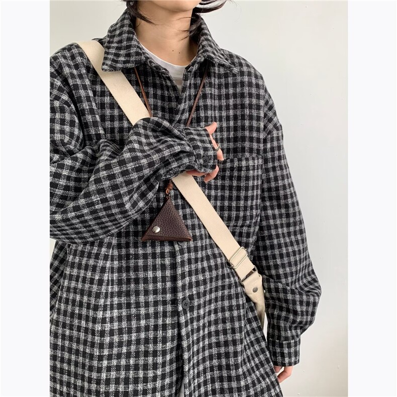 春秋条格衬衫男女日系复古休闲宽松廓形长袖外套上衣古着衬衣潮牌图片
