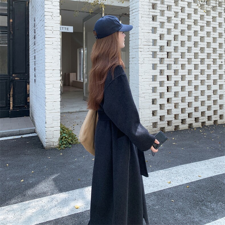 现货新款2B114P265K335长款秋冬双面羊绒大衣外套翻领配腰带百搭，女装双面呢大衣，网红馆