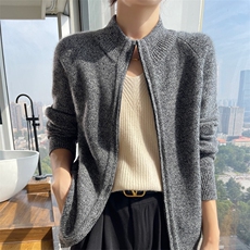 25秋冬新款半高领双拉链100%纯羊毛开衫女加厚宽松羊绒衫外搭毛衣，女装羊毛衫，斯尔特羊绒