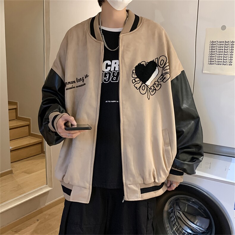 2023春季休闲夹克设计感小众新款韩版宽松拼皮上衣外套W2927-P62,男装夹克,星座512-2