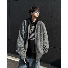 美式复古重磅宽松开衫毛衣海马毛外套男撞色连帽高街针织衫X056，男装针织衫/毛衣，星座506