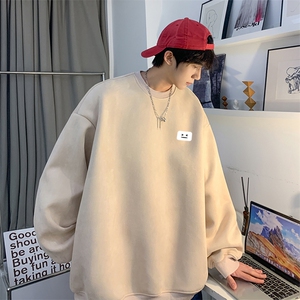 抖音品质麂皮绒笑脸小标简约宽松圆领卫衣JK23341特批36控59图片