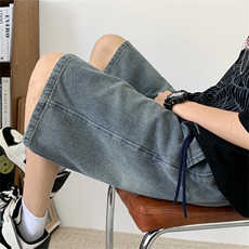 牛仔短裤男夏季薄款潮牌美式高街中裤直筒宽松五分裤DK1772-P43，男装牛仔裤，星座308B-2
