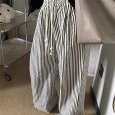 黑白竖条纹裤男女夏季休闲宽松小个子遛弯裤慵懒冰丝阔腿裤K9545，男装休闲裤，星座1116A（原606A-3）