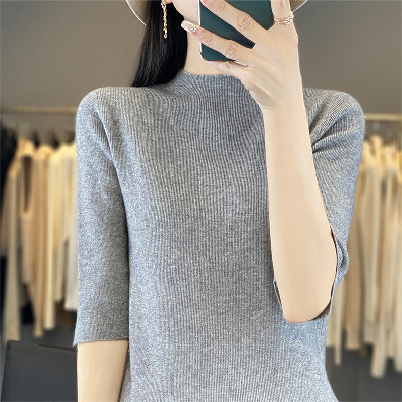 针织短袖t恤女2025新款夏季薄款宽松显瘦打底上衣小衫,女装T恤,众美斯特