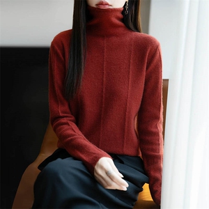 25秋冬精纺羊毛针织打底衫女士内搭简约毛衣显瘦堆堆领羊绒上衣