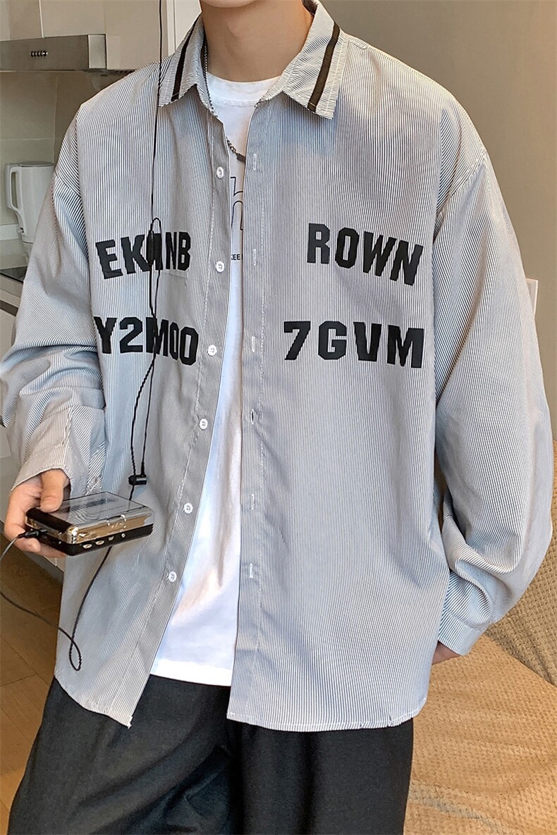港风条纹长袖衬衫男大码情侣七分袖衬衫男长袖衬衣男CCS8018P45,男装衬衫,星座226-1