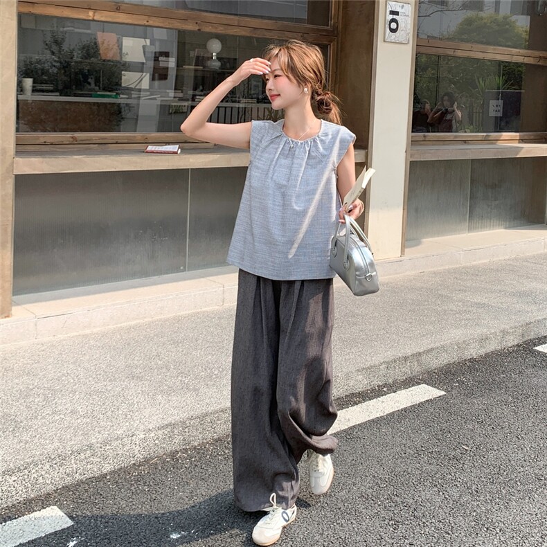 条纹飞袖上衣休闲裤套装2025新款女夏季韩系高级感流行ootd一整套,女装套装/套裙,2C258