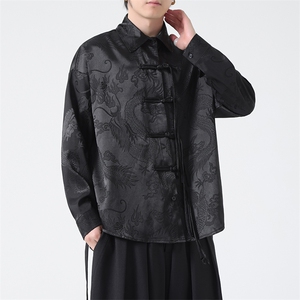 C8608 P65 无影墻 爆龙提花新中式风暗黑风唐装汉服衬衫盘扣图片