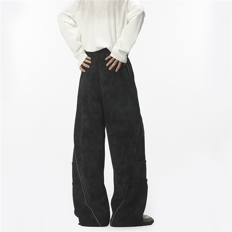 重磅拼接反光条弯刀卫裤男秋季潮牌cleanfit宽松直筒阔腿休闲裤子，男装休闲裤，星座226-1