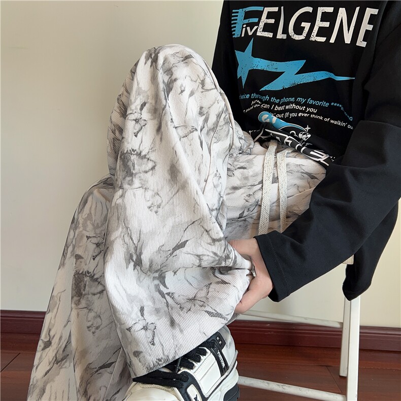 美式扎染灯芯绒休闲裤男2025秋冬季潮牌潮流设计感长裤宽松直筒裤，男装休闲裤，电商B315