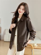 2025年秋季宽松型中长款PU皮衣，女装皮衣，希欧阁