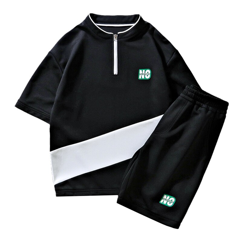 夏装休闲运动套装男夏季2025新款印花拼接短裤短袖A438-TZ03-P65,男装牛仔裤,电商A438