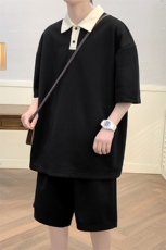夏上新学生时尚翻领T恤套装运动休闲短裤T恤男女7608-P70控价98，男装T恤，电商A441-1