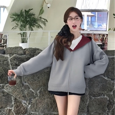 抖音得物高品质秋冬美式高街重磅结构双层双面连帽卫衣外套XS107，女装短外套，电商A486-1
