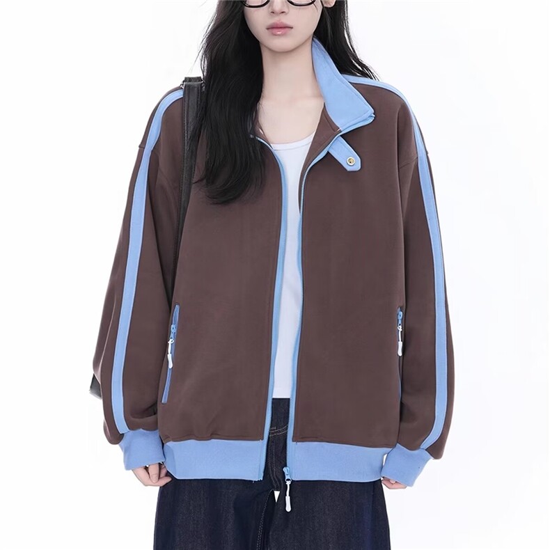 拼接运动卫衣开衫女春秋季新款潮牌休闲外套高街立领棒球服潮,女装短外套,星座1210-1