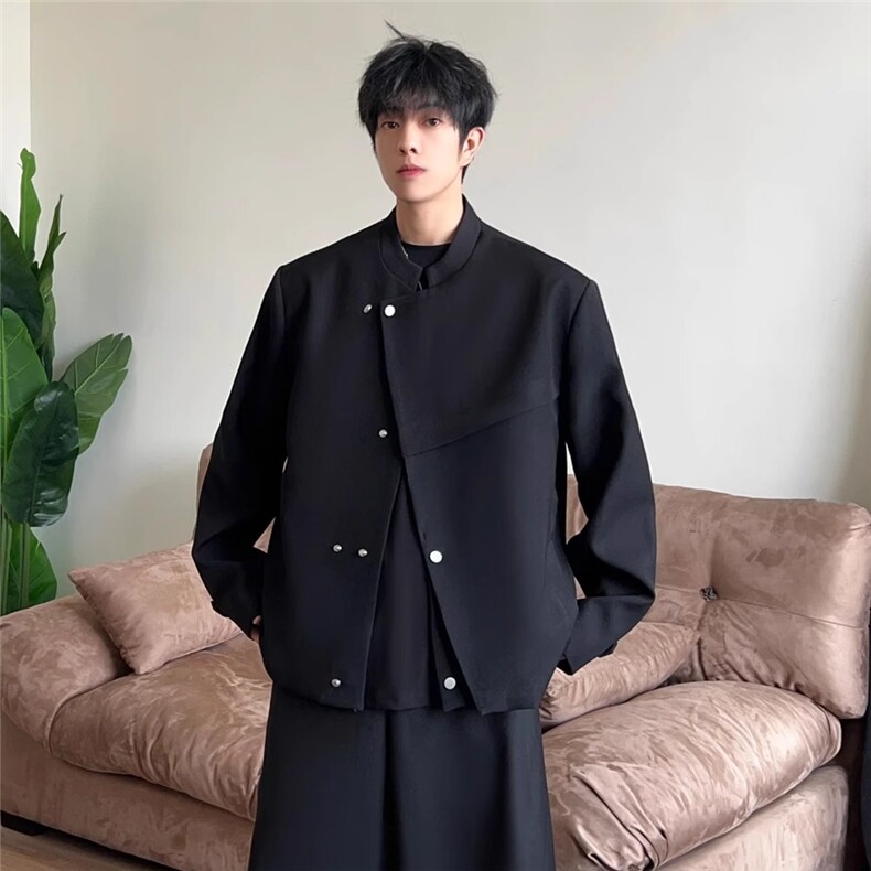 W11045-P78网图现货春新中式立领西服外套解构斜门襟设计感夹克,男装夹克,星座1608
