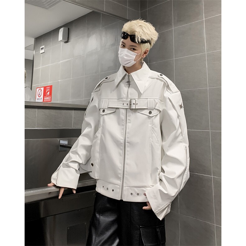 美式高街皮衣男士韩版潮流痞子帅气宽松2024秋冬ins外套W6079-P82,男装皮衣,星座412-3