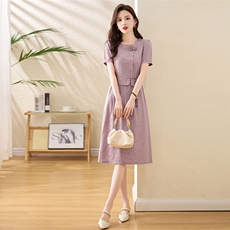 2025年夏季新款高级感复古假两件连衣裙现货，女装连衣裙，多彩