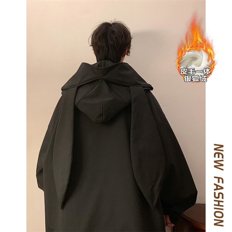 冬款防风防水兔耳朵滑雪服男保暖舒适银狐绒设计感外套M38-P125,男装棉衣,电商A001-1