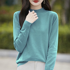 100%纯棉线半高领针织打底女2025新款长袖保暖内搭全棉中高领毛衣，女装针织衫/毛衣，斯美雅电商供货