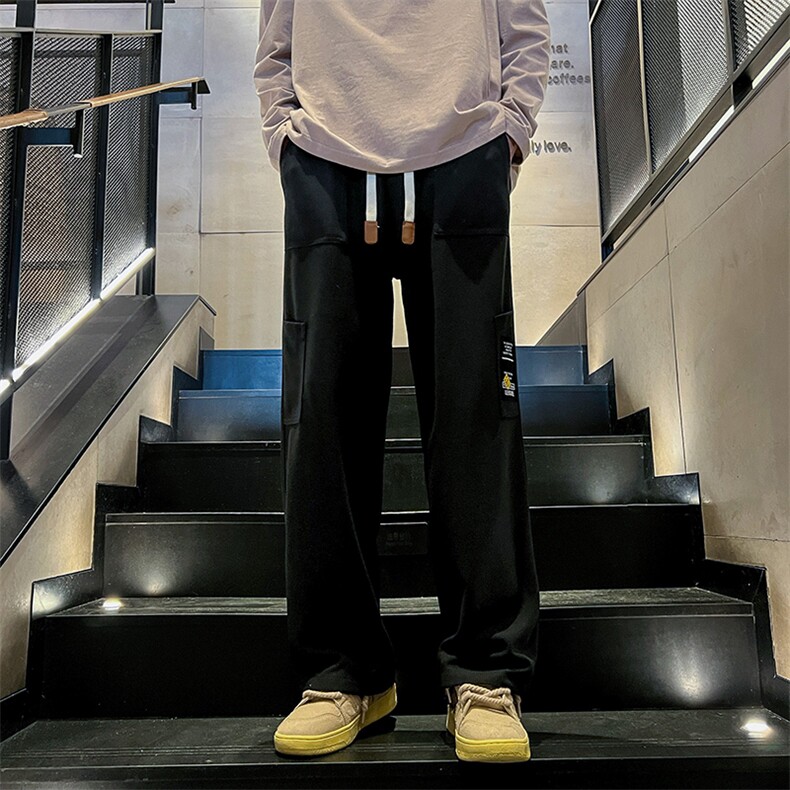 K013P45内景楼梯2024秋季直筒裤休闲宽松大码长裤华夫格裤子潮,男装休闲裤,电商A026-1
