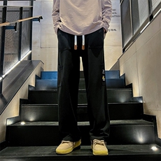 K013P45内景楼梯2024秋季直筒裤休闲宽松大码长裤华夫格裤子潮，男装休闲裤，电商A026-1