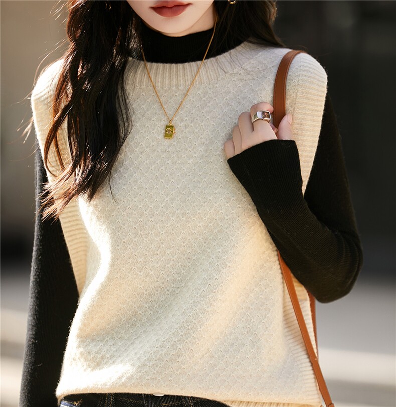 2025年秋季新款百搭线蜂窝无袖马甲，女装羊毛衫，片语羊绒