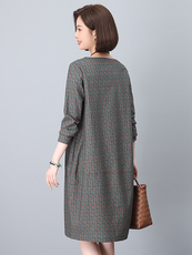 小个子棉麻直筒连衣裙春装大码妈妈中老年裙子宽松遮肚子气质短裙，女装连衣裙，依恋蒂丝