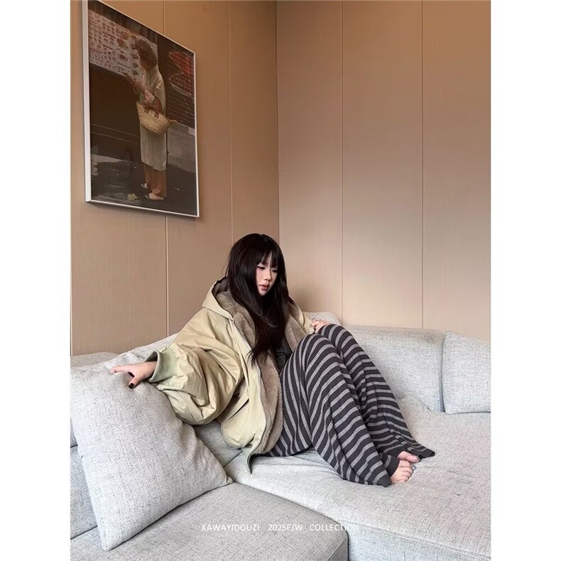 2025冬季新款韩chic休闲气质宽松羊羔棉服女外套两面穿保暖棉衣,男装棉衣,星座506A