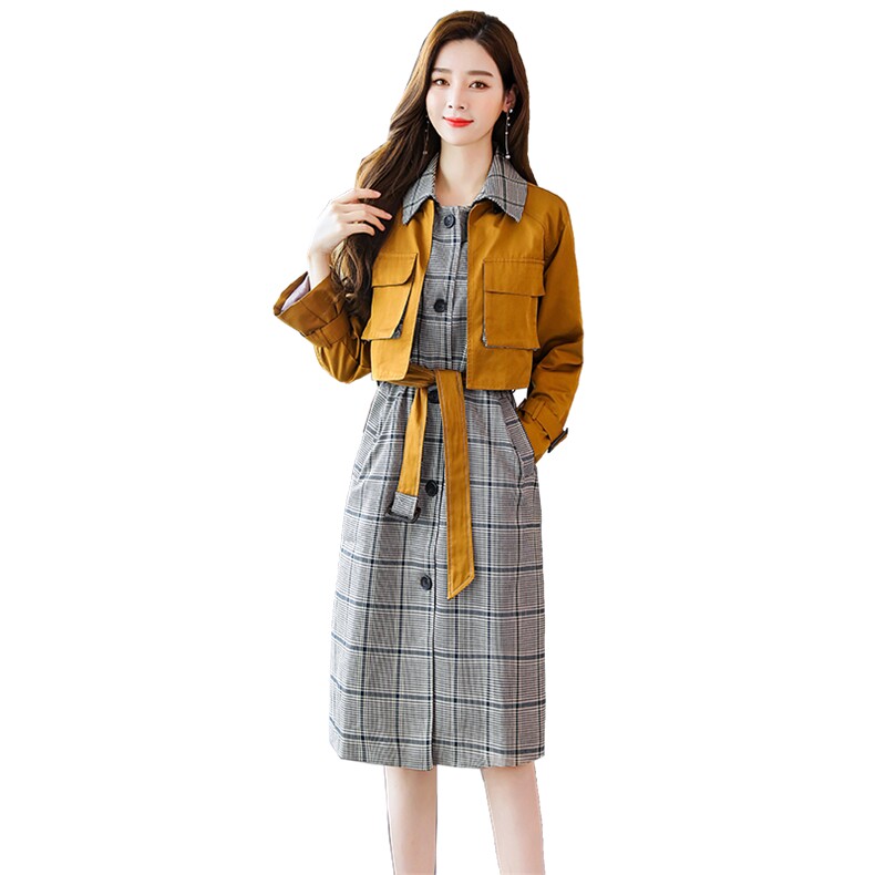 时尚格子针织连衣裙套装秋冬显瘦气质女装,女装连衣裙,依如秀(原杭风阁)