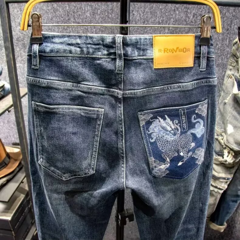 1506-1/KS2161/P54破洞补丁弹力修身小脚九分裤刺绣牛仔裤男裤潮,男装牛仔裤,星座1506-1
