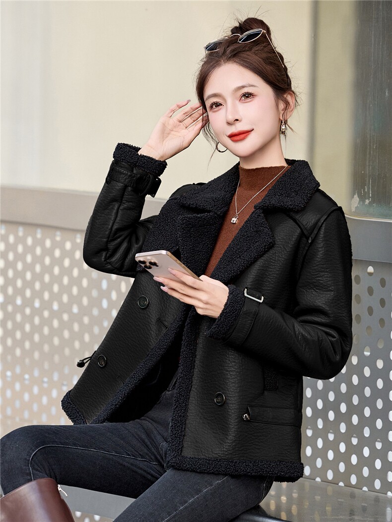 2025年冬季新款现货时尚潮流加绒保暖皮毛一体,女装皮衣,臻衣坊